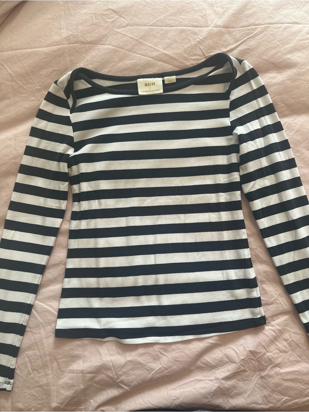 Mauve by Anthropologie Black & White Striped Long-Sleeve Boatneck Top